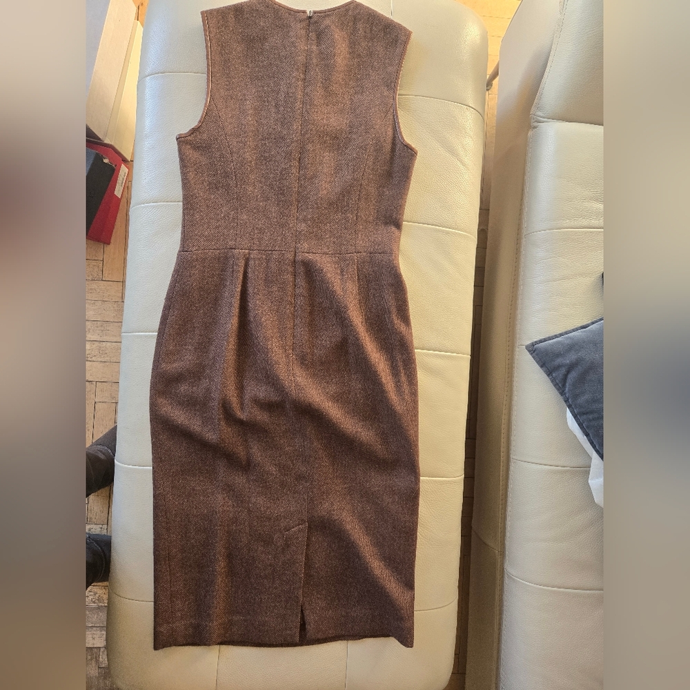 Elegant Ralph Lauren Wool Cashmere Brown Sleeveless Midi Dress w. Leather Sz. 4 - Picture 4 of 14